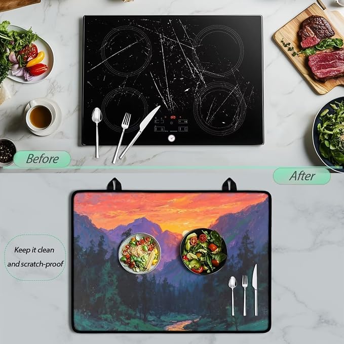 Hambergur Print Kitchen Stove Cover for Electric Stove Heat-Resistant Induction Stove Top Protector with Hanging Loop Countertop Mat National Cheeseburger Day Decor