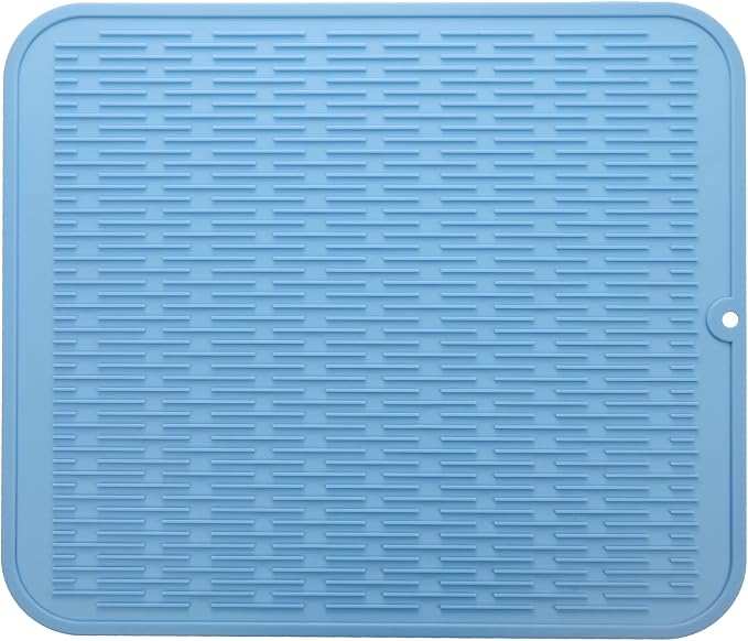 MicoYang Silicone Dish Drying Mat for Multiple Usage,Easy clean,Eco-friendly,Heat-resistant Silicone Mat for Kitchen Counter or Sink,Refrigerator or Drawer Liner Light Blue 2XL 24 inches x 18 inches