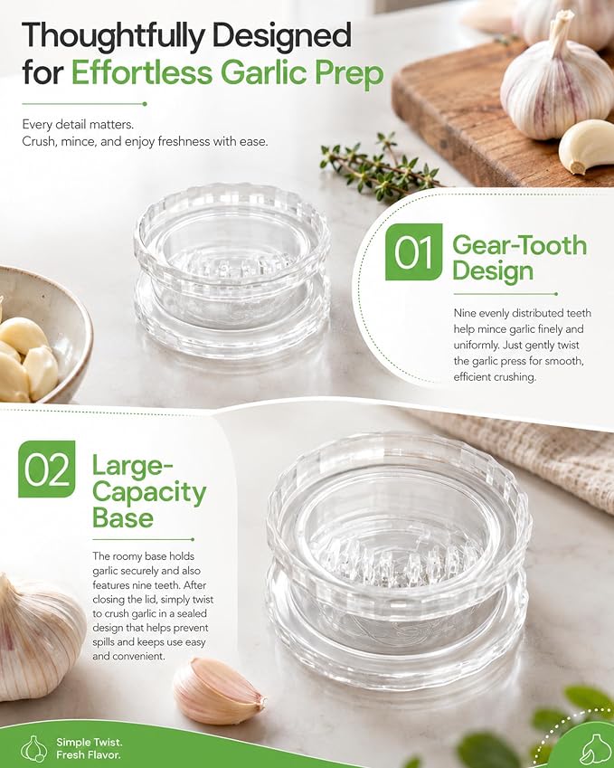 Clear Manual Garlic Twister and Ginger Mincer Tool,Multi Functional Garlic Mincer Grinder,Practical Kitchen Gadget for Mincing Garlic,Ginger,Onion,Nuts & Seasoning Herbs