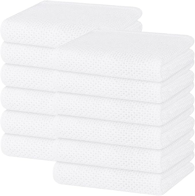 Homaxy 100% Cotton Waffle Weave Kitchen Dish Towels 12-Pack, White | 13 x 28 Inches, Ultra Soft Absorbent Dish Towels, Quick Drying Cleaning Towels