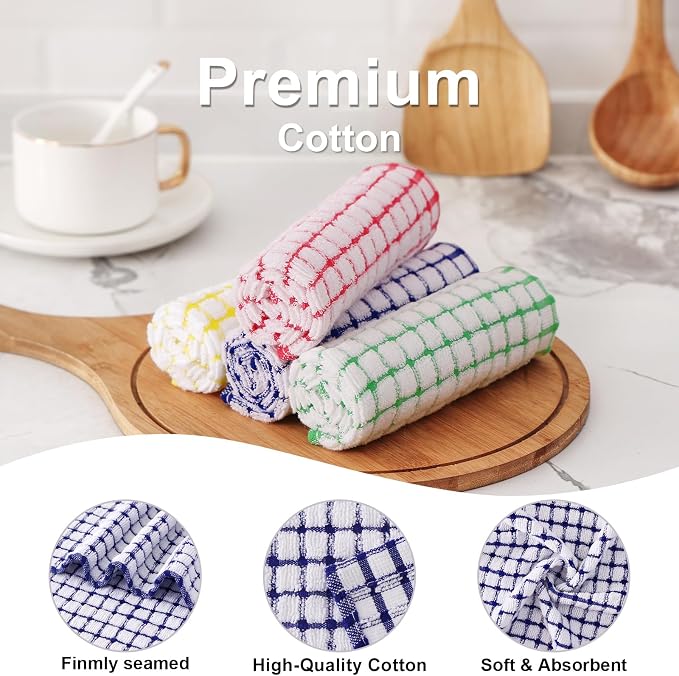 Kitinjoy Cotton 6 Pack Terry Kitchen Towels, Multiple Colour | 16 x 25 Inches Super Soft and Absorbent Dish Towels, Quick Drying hand towels for kitchen Drying