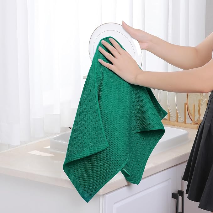 Homaxy 100% Cotton Waffle Weave Kitchen Dish Towels 6-Pack, Dark Green | 13 x 28 Inches, Ultra Soft Absorbent Dish Towels, Quick Drying Cleaning Towels