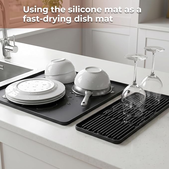 16×16-inch Barista-Grade Coffee Station Mat: Catch Spills, Protect Countertops! Silicone, Water Resistant & Heat Resistant. Perfect Under, as Dish Dryer or Pet Mat.(Black)