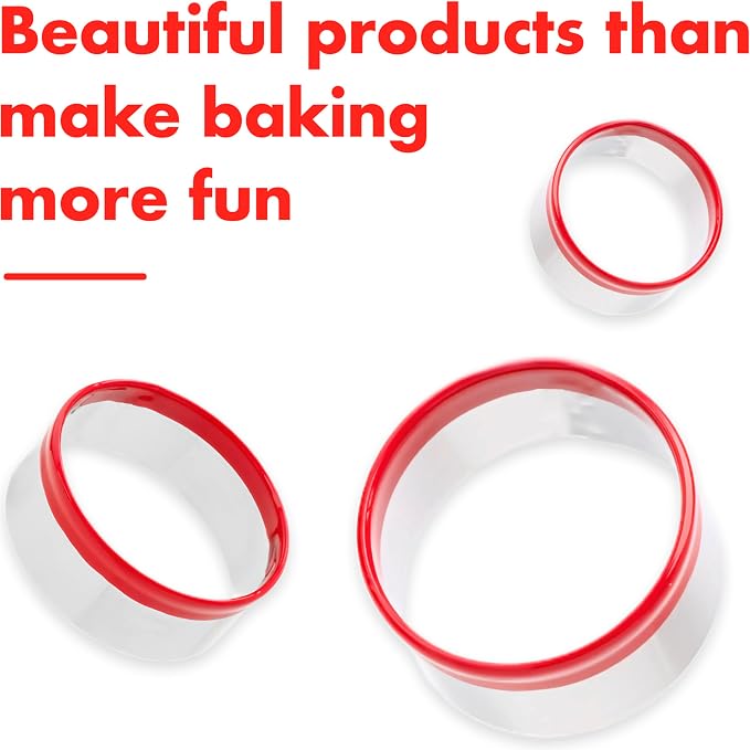 3Pcs Round Cookie Cutters 3", 4", 5", Circle Biscuit Cutter, Large Cookie Cutters, Small Cake Cutter, Dough Cutter, Unique Design with Protective Red Top PVC