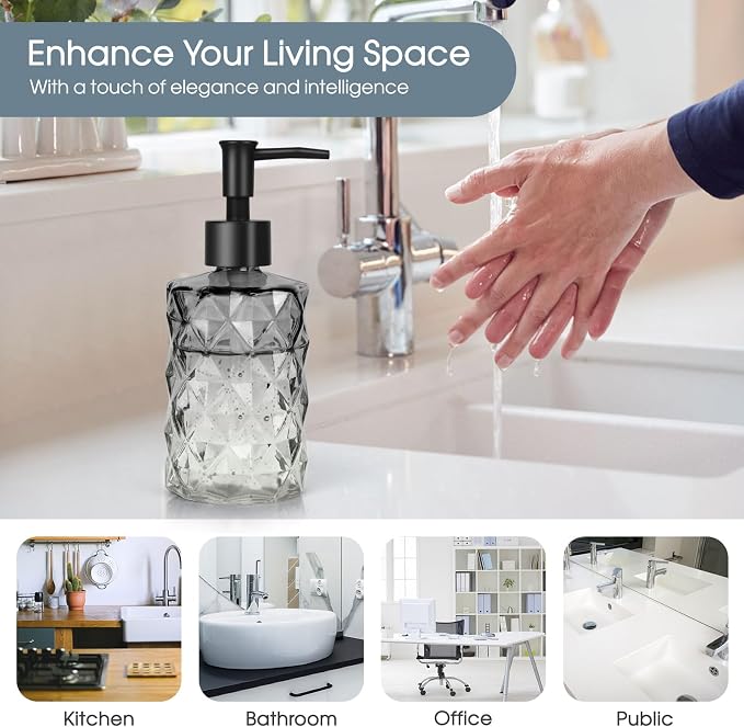 Topsky Glass Soap Dispenser with Plastic Pump, 330ml Liquid Hand Soap Dispenser, Rustproof Pump for Kitchen & Bathroom, Great for Lotions, Essential Oil, Liquid Soaps,Gradient Black