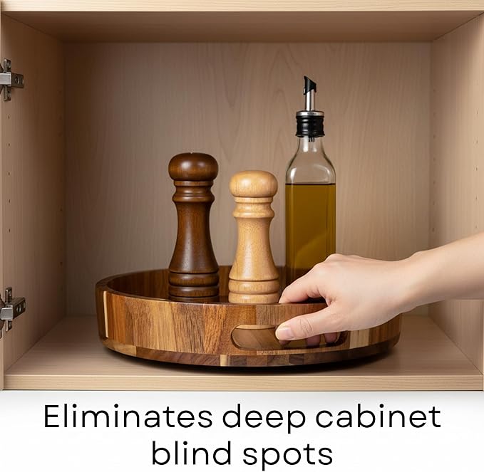Wooden Lazy Susan for Table Top 12 Inch, Acacia Turntable Spice Organizer