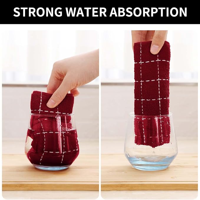Homaxy Kitchen Towels and Dishcloths Set, Set of 8, Brick Red | Bulk Cotton Terry Kitchen Towels, Checkered Designed, Soft and Super Absorbent Dish Towels, 12 x 12 and 13 x 28 Inches