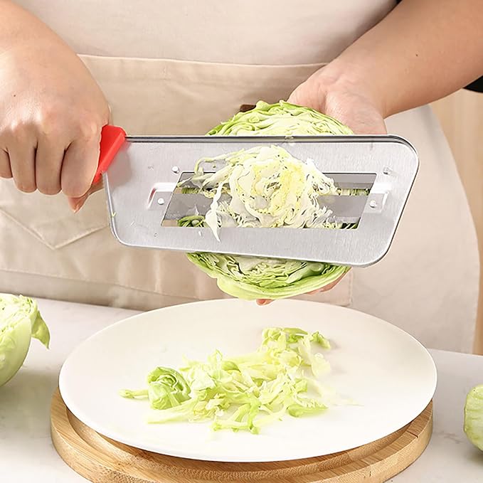 2 Pcs Stainless Steel Vegetable Cutter, Cabbage Shredder, Upgraded Double-Layer Slicer for Sauerkraut, Kitchen Knife with Sharp Blades for Slicing, Grating & Shredding (2 Pcs-Black-Red)