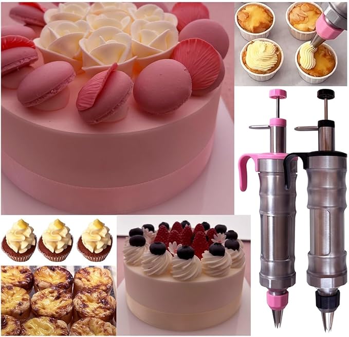 Dessert Decorating Piping Syringe Set Cake Decorating Tool | Cookie Gun Press, 6 Piping Icing Nozzles, For Baking, Cupcake, Deviled Eggs, Icing Decoration Gun, Frosting Piping Kit