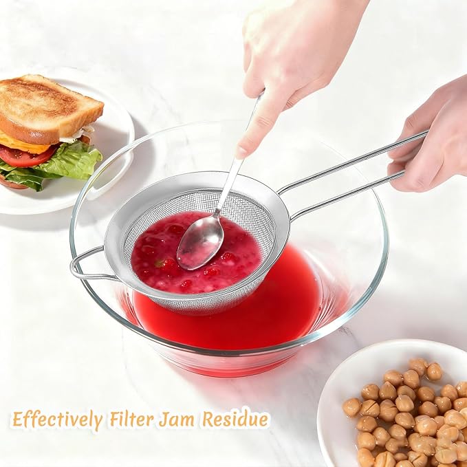 3Pcs Fine Mesh Strainer with Handle, Small Sifter Strainers Set, Stainless Steel Sieve Colander for Kitchen Baking Juice Quinoa Food Flour