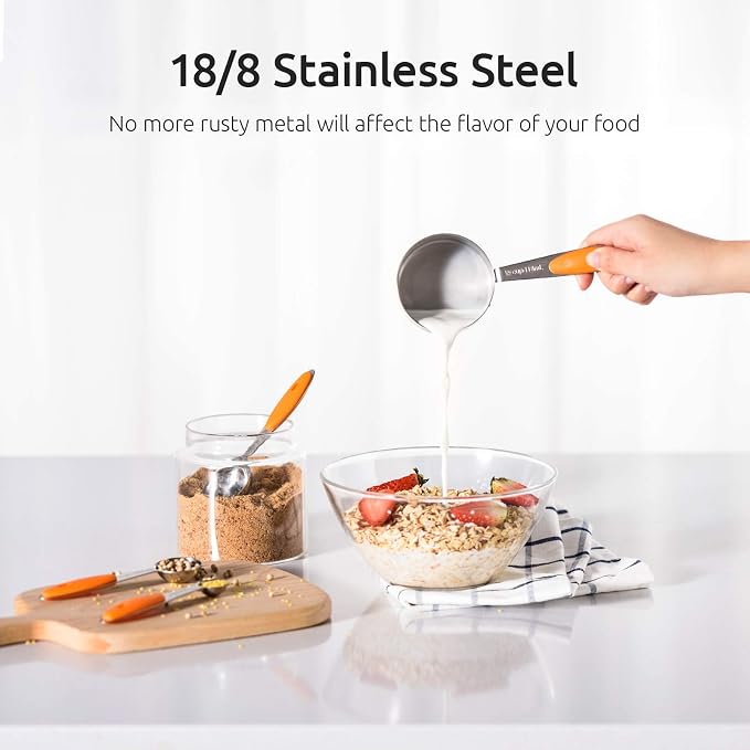 U-Taste Measuring Cups Spoons Set, 18/8 Stainless Steel, 10Pcs, Orange | Upgraded Thickened Handle, Reinforced Welded Joints, Nested Stackable Design, Metal Measure Set for Kitchen Baking Cooking