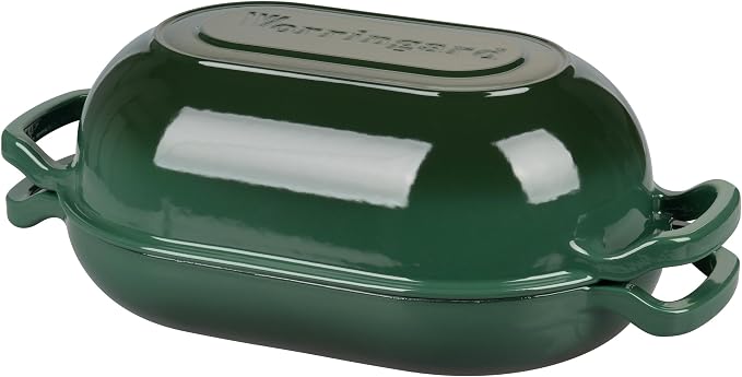 VORRINGARD Enameled Cast Iron Sourdough Bread Oven, Dutch Oven, Loaf Cast Iron Bread Pan for Homemade Bread Baking, Meatloaf Pan with Lid, 5QT, Dark Green