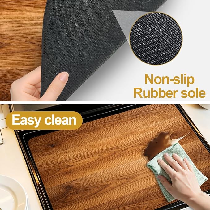 Rustic Wood Grain Stove Top Cover for Electric Gas Glass Top Stove | Rustic wood grain kitchen decor; non-slip stovetop cover, faux wood noodle board, glass cooktop mat for farmhouse kitchen