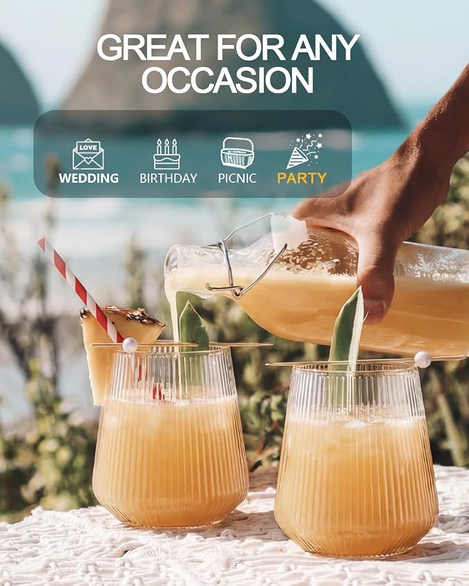 40 Pack Plastic Wine Glasses, 12 Oz Disposable Cocktail Whiskey Glasses | Ribbed Stemless Champagne Margarita Glasses, Clear Unbreakable Reusable Plastic Cups for Party Wedding Birthday