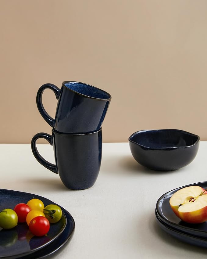 Pokini Coffee Mug 15 oz, Ceramic Coffee Mugs Set of 4, Reactive Glaze Mug for Latte/Tea/Cappuccino/Cocoa, Irregular Stackable Mug Set for Men, Women, Dad, Mom, Dishwasher & Microwave Safe, Starry Blue