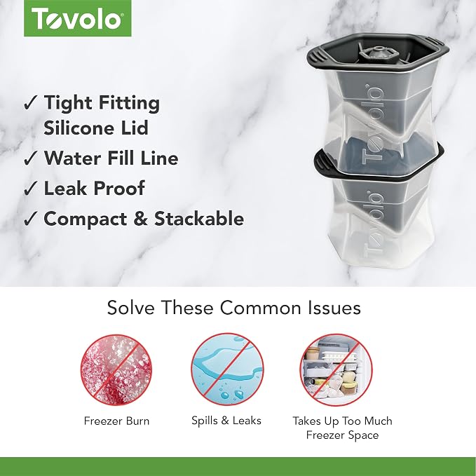 Tovolo Large Square Ice Cube Mold Colossal 2 Inch Cubes Pack of 2, Huge Ice Cube Mold Block for Whiskey Cocktails Bourbon, Silicone BPA Free Dishwasher Safe Giant XL Ice Cube Molds