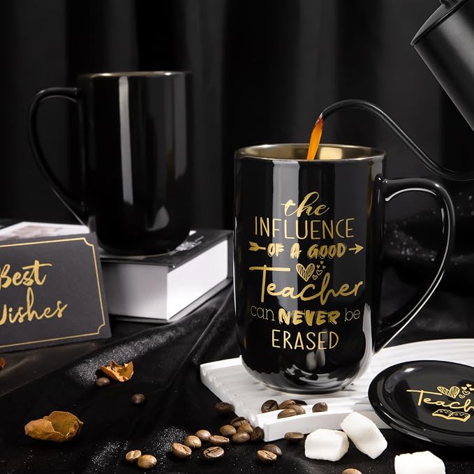 Teacher Gifts, Teacher Appreciation Gift Set 18oz Coffee Mug | Metal Glaze Ceramic Mug, Lid, Spoon, Card, Gift Box, Ideal for Back to School, Retirement and Thank You Teacher Gifts for Men