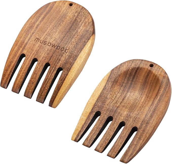 muso eood Acacia Salad Hands, Wooden Salad Tongs, 1 Pair | for Serving Salad Mixes, Set for Serving Salad Fruit on Your Kitchen Counter