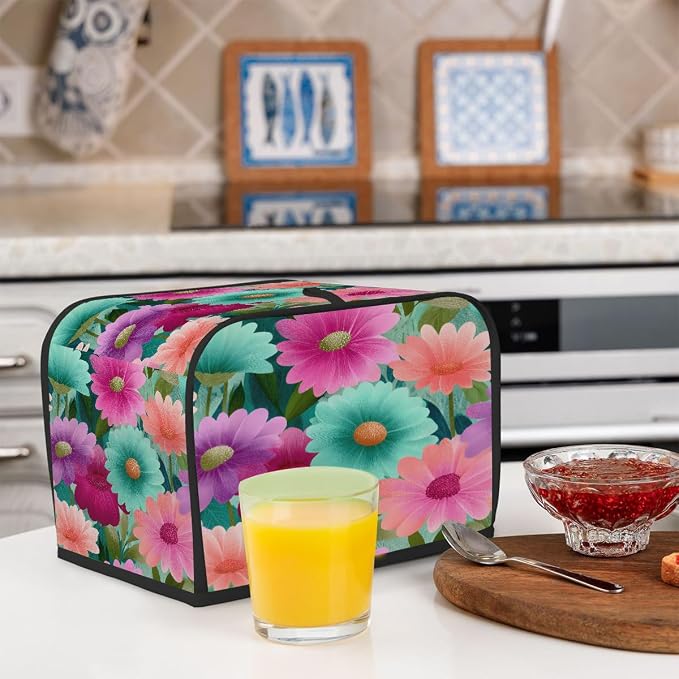 4 Slice Toaster Cover Flower Floral Colorful Toaster Covers Four Slice Wide Slot Waterproof and Dustproof Covers for Wide Slot Toasters and Small Appliances Kitchen Decor Gifts
