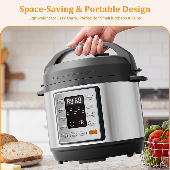NEWBULIG 10-In-1 Electric Pressure Cooker, 3 Quart Multi Cooker for Rice, Stew and Steam, Small Programmable Stainless Steel Pot with Slow Cook Function and Ceramic Inner Pot