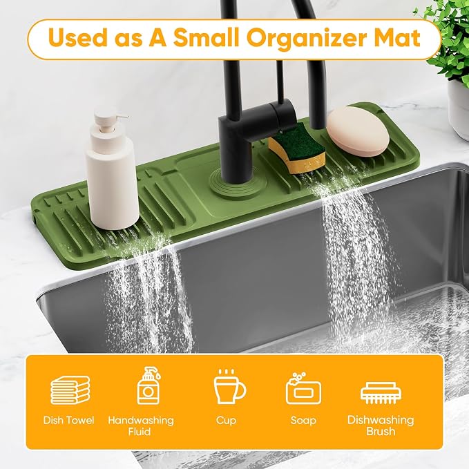 17.7'' Faucet Mat for Kitchen Sink Splash Guard[7° Slope Fast Self-draining][Snap Lock Fit] Folding Kitchen Sink Faucet Mat Splash Guard Kitchen Sink Area Water Splash Guard Behind Faucet Draining Mat