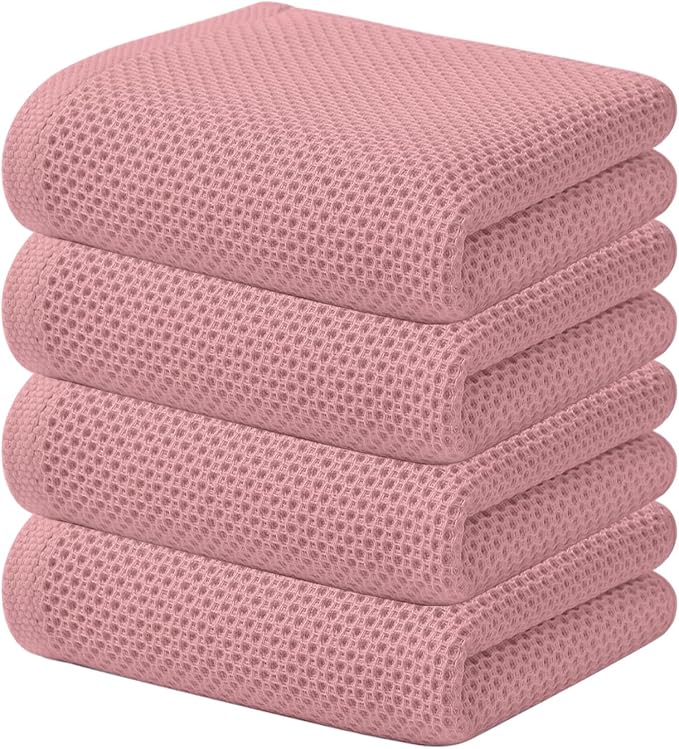 Kitinjoy 100% Cotton Waffle 4-Pack Kitchen Towels, 13" x 28", Dried Roses | Super Soft, Ultra-Absorbent, Fast Drying, lightweight, Quick Drying Kitchen Hand Towels