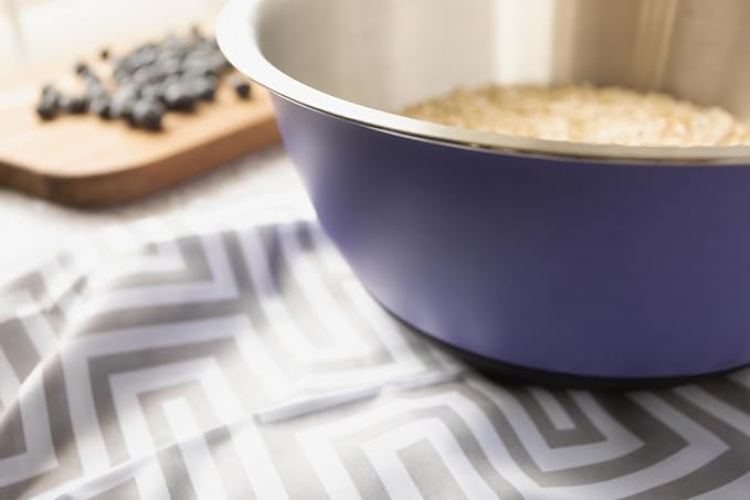 Fox Run Stainless Steel Mixing Bowl, 6.25 Quart Purple Mixing Bowl | Non-Skid Base For Easy Mixing | Cute Purple Design | Double Wall Stainless Steel Mixing Bowl For Temperature Retention