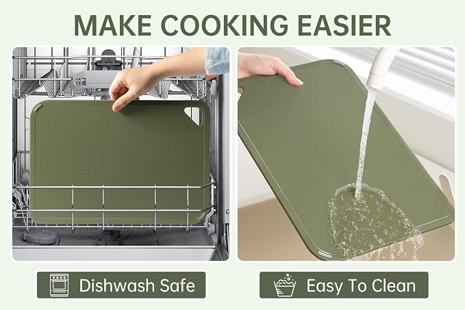 Plastic Cutting Board Set, Cutting Boards for Kitchen BPA Free | Large-Small Chopping Boards Set of 3 Non-Slip for Cooking Camping Dishwasher Safe, Reversible, with Grip Handle, Orange Green