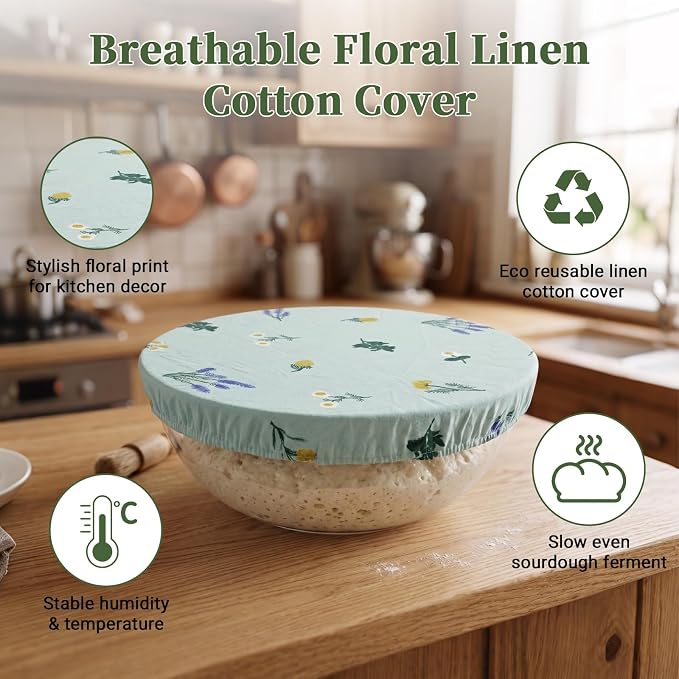 Glass Mixing Bowls 6.3 QT with Reusable Beeswax Bowl Covers for Sourdough Bread Making, 12 Inch Thickened Clear Large Salad Bowls for Kitchen Baking, Food Prep, Prepping, Microwave & Dishwasher Safe