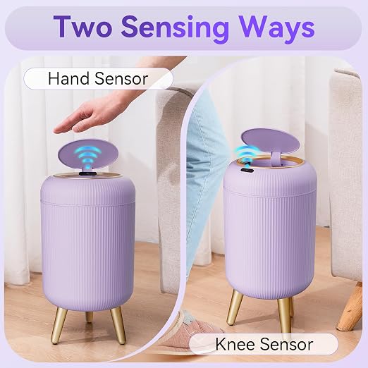 Bathroom Trash Can Automatic Touchless,3 Gallon Purple Gabage can | Motion Sensor Trash Can with Lid and legs,Smart Diaper Garbage Bin,Auto Small WasteBasket for Bedroom,Office,Restroom,Laundry