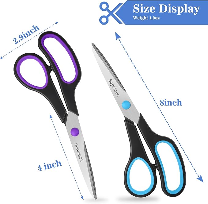 24 Pack 8” Scissors, Sharp Stainless Steel Comfort Grip for Everyday Use | Right/Left Hand, All Purpose Scissor for Office Home School Craft Sewing Fabric Supplies, High/Middle School Student Teacher