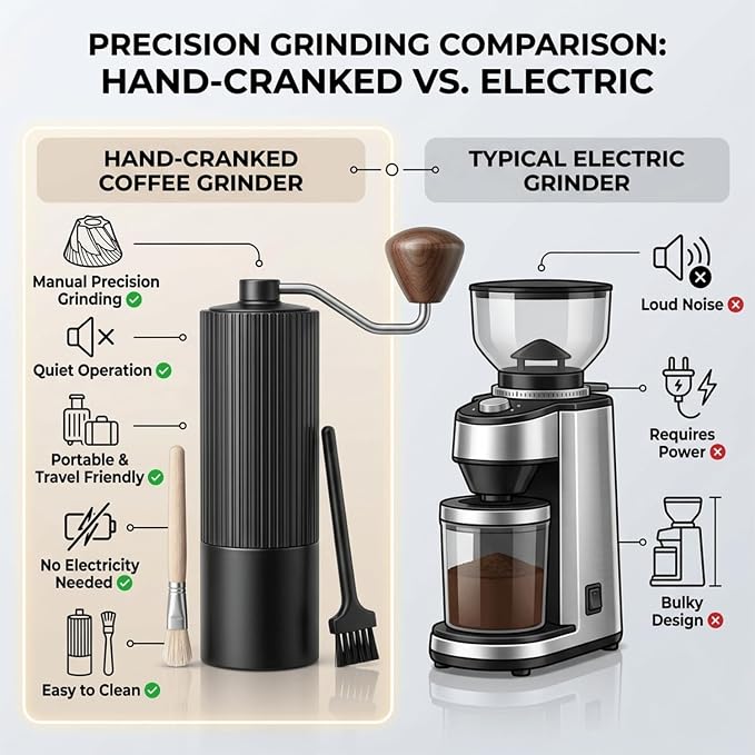 Manual Hand Coffee Grinder with Stainer, Adjustable 40mm Stainless Steel Burr, Portable Hand Crank Coffee Mill, 30g Capacity for Espresso, Turkish & French Press, Aluminium Body with Walnut Handle