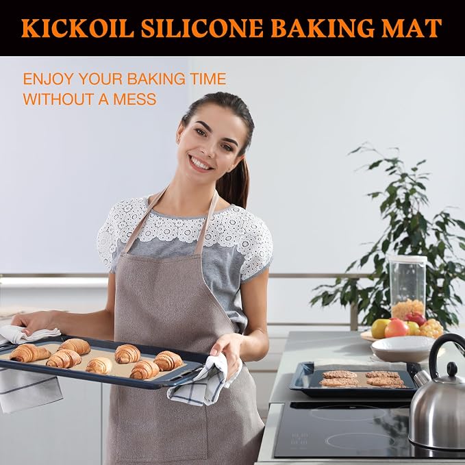 Silicone Baking Mats Set of 3, Non-Stick Reusable BPA-Free Oven Liners | Non Slip Silicone Baking Sheet for Cookies, Macarons, Bread and Pastry, 16.5'' x 11.6''(2 Half) & 11.6' x 8,5''(1 Quarter)