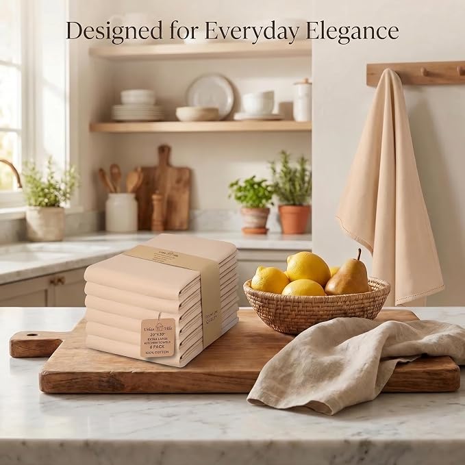 Urban Villa Kitchen Towels Cotton Dish Towels 20”x30” (Set of 6) Beige