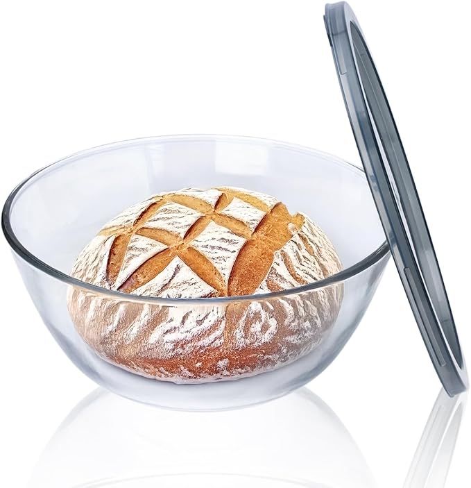 Ajrwiiy Large Glass Bowl for Sourdough Bread Making, 4.7 Quart Glass Mixing Bowl for Sourdough Bread with Lid, Clear Breads Proofing Bowl with Covers, Ideal for Kitchen, Storage