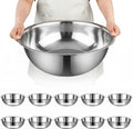 10 Pcs Stainless Steel Mixing Bowls Metal Mixing Bowls Extra Large Basin Salad Bowl with Deeper Edge, Dishwasher Safe, Mirror Finish for Home and Commercial, Silver (13 Inch 7 Qt)