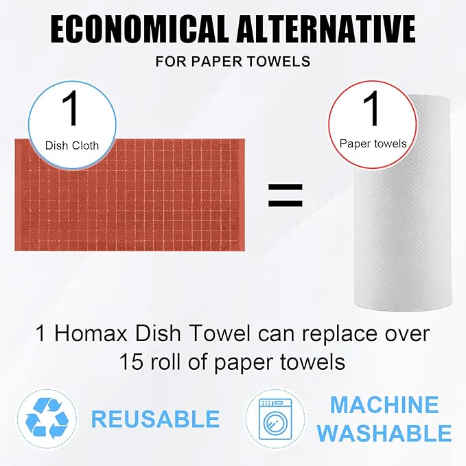 Homaxy 100% Cotton Terry Kitchen Dish Cloths, 8 Pack, Rust | Ultra Soft and Absorbent Dish Towels for Kitchen, Suitable for Drying and Washing Dishes