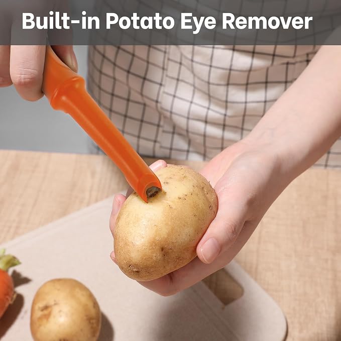 Beneno Swivel Vegetable Peeler, Smooth Peeling Potato Peeler, Orange | Razor-Sharp Stainless Steel Blade, Ergonomic Non-Slip Grip, Built-In Potato Eye Remover, Durable Design for Fruits & Veggies