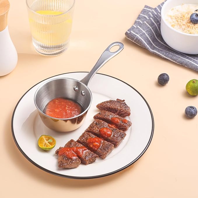 Mini Sauce Pan, Tri-Ply Stainless Steel Pot with Stay-Cool Handle Heating Sauce Gravy & Oil (5oz/150ml) - Copper