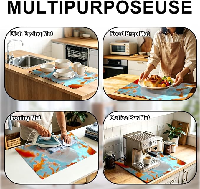 White Cat Goldfish Stove Top Cover 28.35x20.47 in Non Slip | Heat Resistant Cooktop Protector Mat with Non-Slip Backing, Scratch Protection and Countertop Drying Mat.
