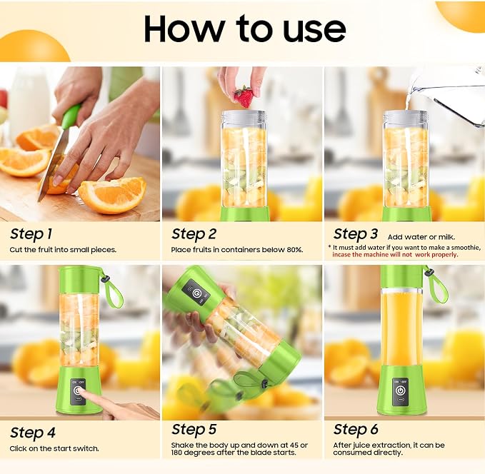 Portable Personal Size Mini Blender - 2026 New Upgrade Smoothies Blender | Small Blender with 380Ml Traveling BAP Free Cup for Sports/Home, 6 Blades Easily Squeeze Fresh Juice, 20000Rpm/Min Speed