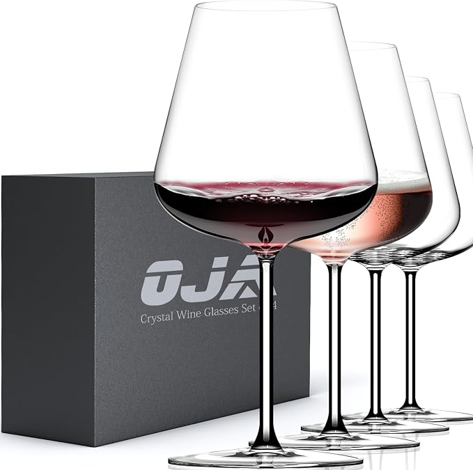 OJA Wine Glasses Set, Crystal Large Red Wine Glass Set of 4, 28 oz | Hand Blown, Clearer, Lighter for Tasting, Unique Gifts for Anniversary, Birthday, Wedding, Father's Day