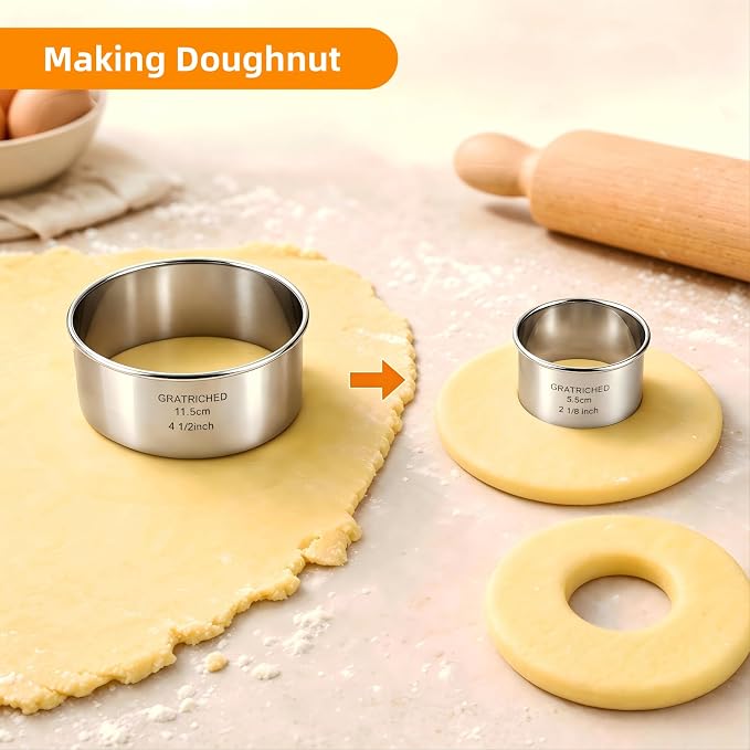 5 Pcs Stainless steel Cookie Cutters Set, Graduated Round Biscuit Cutter Used for Making Sandwich, Cake, Fried Egg, Doughnut, Dumpling Wrapper - Professional Baking Dough Tools