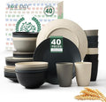 Kitchen Wheat Straw Dinnerware Set 40 PCS - Dinner Plates, Cereal Bowls, Wheat Straw Cups Set, Microwave and Dishwasher Safe Dishes Set, Unbreakable Dish Set for Party, Outdoor(Grey Stone)