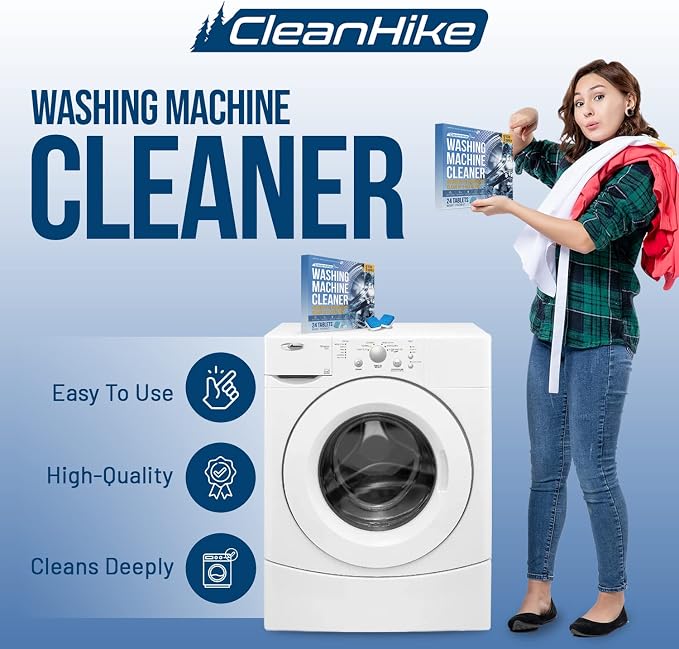 CleanHike Washing Machine Cleaner Tablets, Descaler, HE, 24 Pack | Washing machine cleaner tablets, Deep cleaning descaler, HE front & top load, Removes odor & buildup, 24 pack