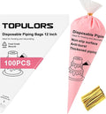 TOPULORS Disposable Piping Bags, 12"H 14" Full Size, 100PCS Pastry Bags | With Twist Ties, Extra Thick Tear Resistant Non-Slip Tipless Icing Bag, Easy Squeeze for Cake Cookie Frosting Decoration