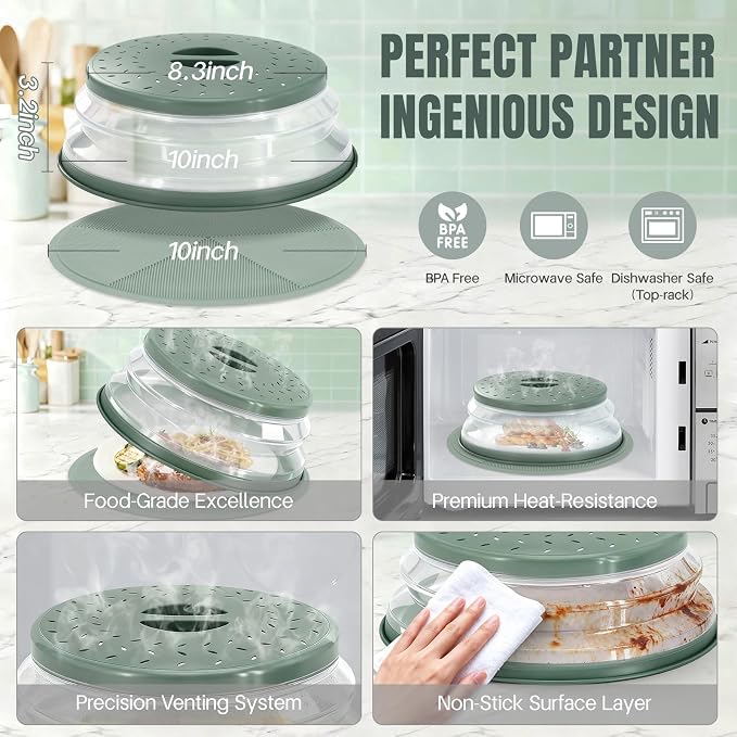 2 in 1 Microwave Splatter Cover Food, Microwave Silicone Mat Place Holders for Multi-use, Silicone Trivet, Pot Holders, Drying, Baking, Utensils Rest for Kitchen Counter Mat