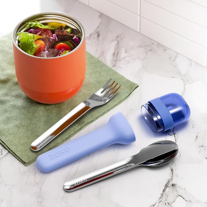 Zoku Pocket Utensil Set Stainless Steel Fork, Knife, and Spoon in Case Blue