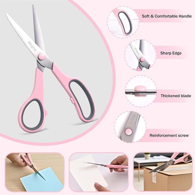 Scissors, 6 Pack 8" All Purpose Comfort-Grip Sharp Shears for Everyday Use | Stainless Steel Scissor for Office School Classroom Craft Sewing Art Supplies, High/Middle Student Teacher, Right/Left Handle