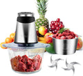 BUMET 500W Meat Grinder 2×8-Cup Bowls 2 Blades Food Chopper | glass+stainless bowl, stainless steel blades for meat/veggies/nuts. easy to clean, ideal for daily kitchen prep.